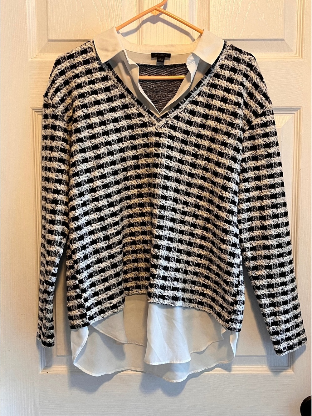 Ann Taylor Mixed Media Tweed Layered Twofer Sweater Top - Excellent Condition